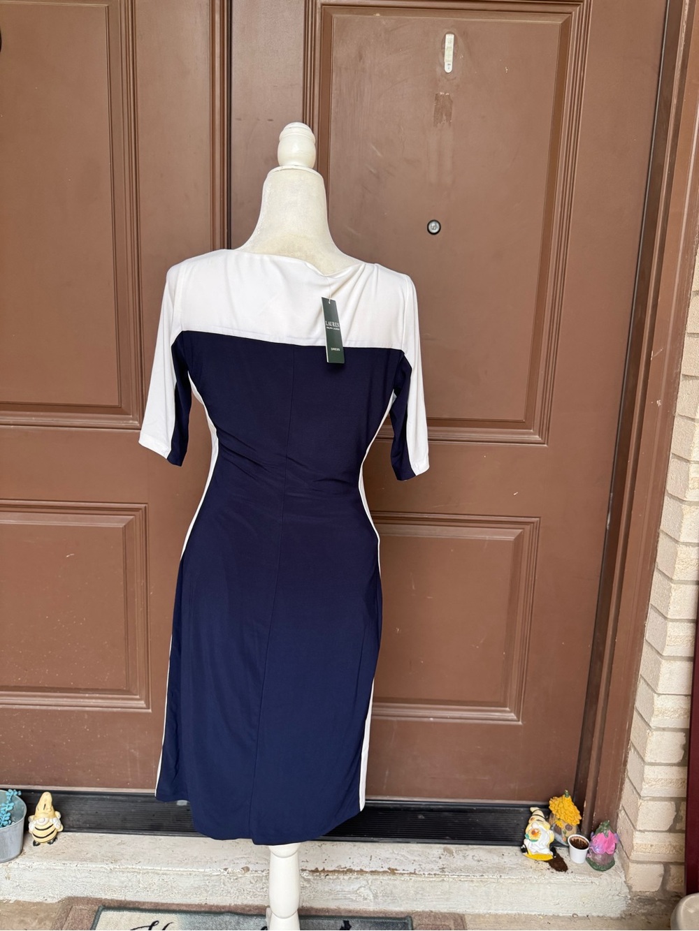 Ralph Lauren Navy and White Colorblock Midi Dress